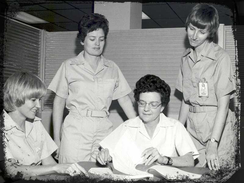November 13 1974 - This is the first all-female NASA crew of scientific experimenters. It seems clear how the feminist movement, women taking high positions professionally and having short hair were all connected at the time!